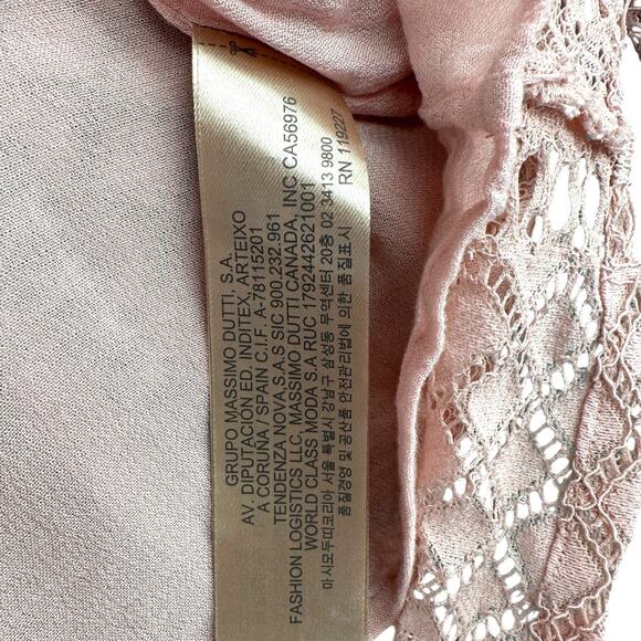 Massimo Dutti Pink Long Sleeve Round Neck Crochet Overlay Blouse Top USA 4 - Picture 4 of 8